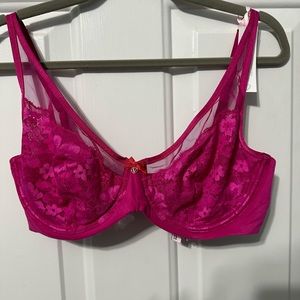 Victoria’s Secret lacy unlined bra. 36DD. Pink. Never worn.